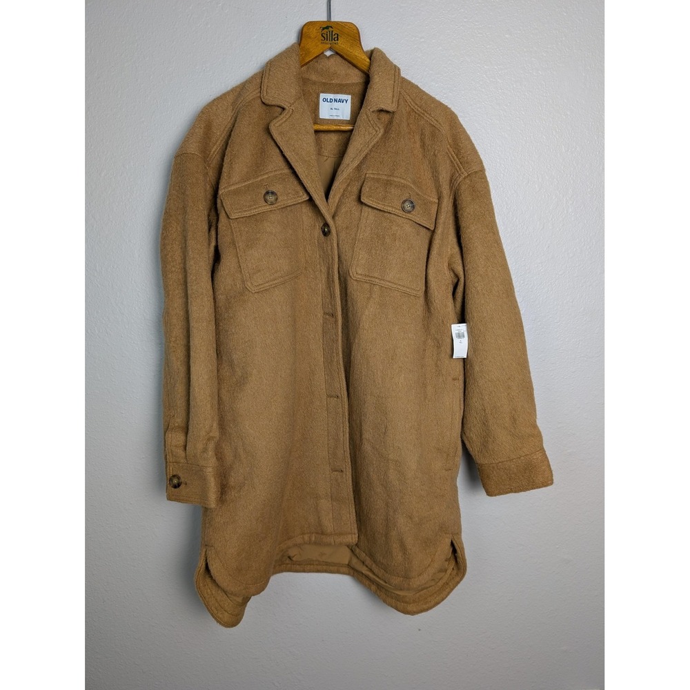 Old Navy Coat XLT Beige Wool Blend Shirt Jacket‎ Shacket Button Front Lined